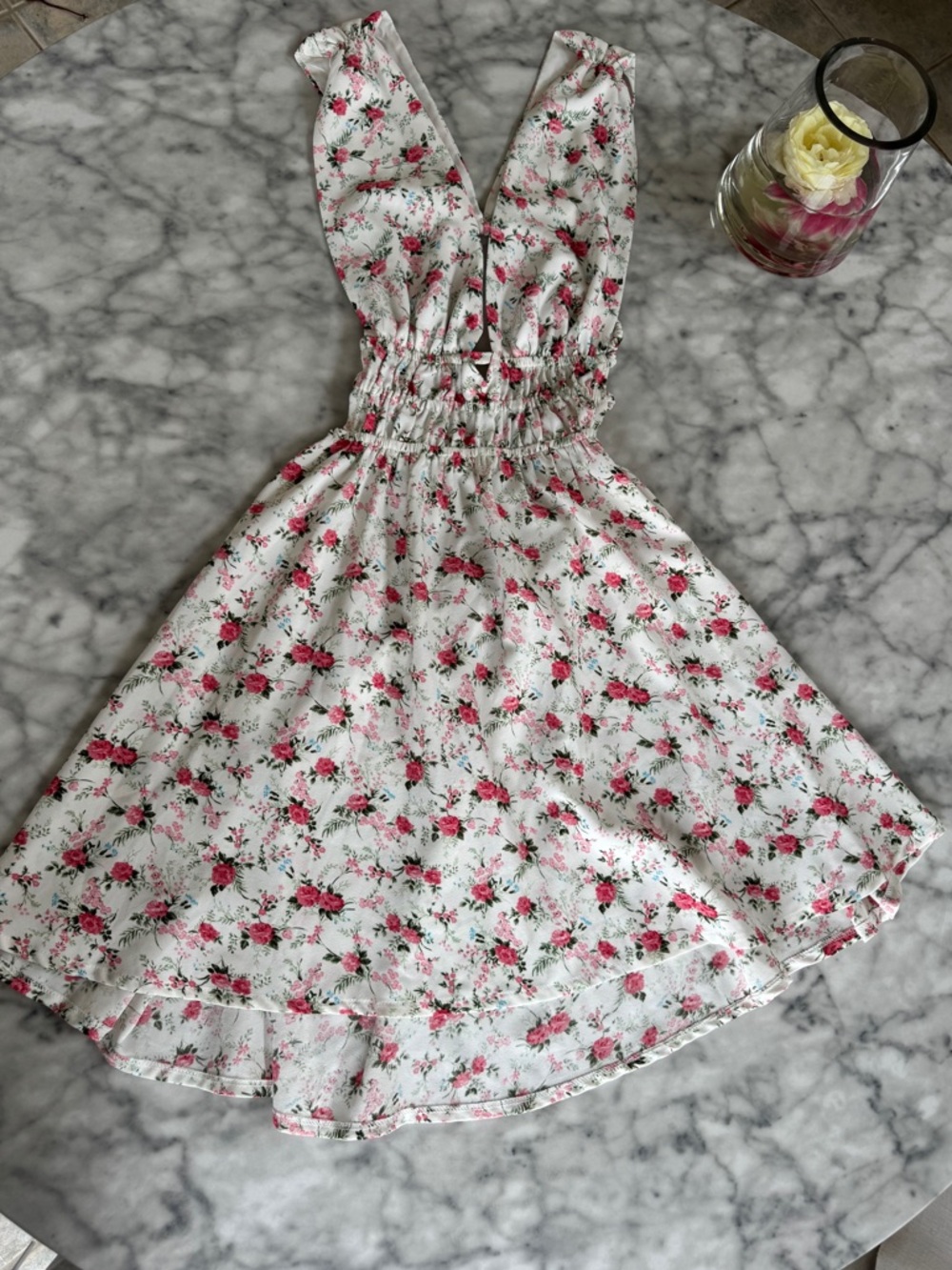 SHEIN Women's White Pink Floral Mini Dress Size Medium